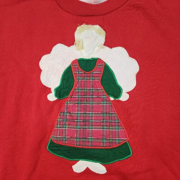 VTG Angel Christmas Sweatshirt Extra Large Embroidered Sweater 90's Grannycore - Picture 3 of 12